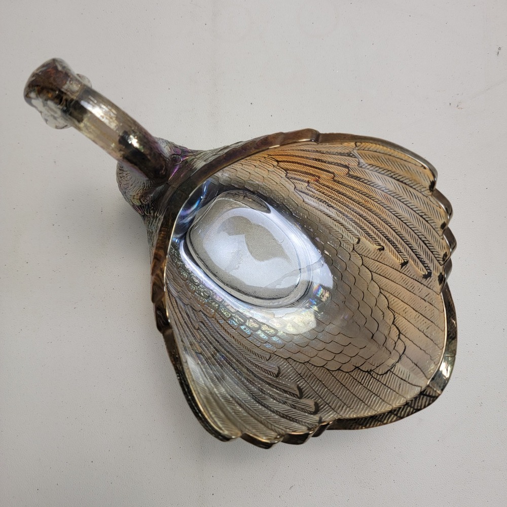 Imperial Glass Smoke Carnival Glass Swan Dish Figurine Iridescent IG Mark - Picture 5 of 15